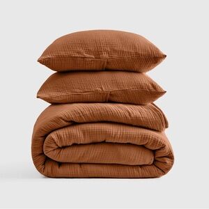 QUINCE Organic Airy Gauze Dream Quilt Set Full/Queen Terracotta 6480